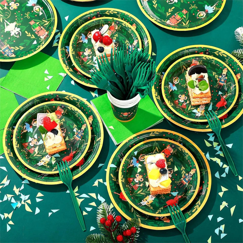 120 Pcs Christmas Nutcracker Fairy Ballet Tableware Set Disposable Christmas Nut